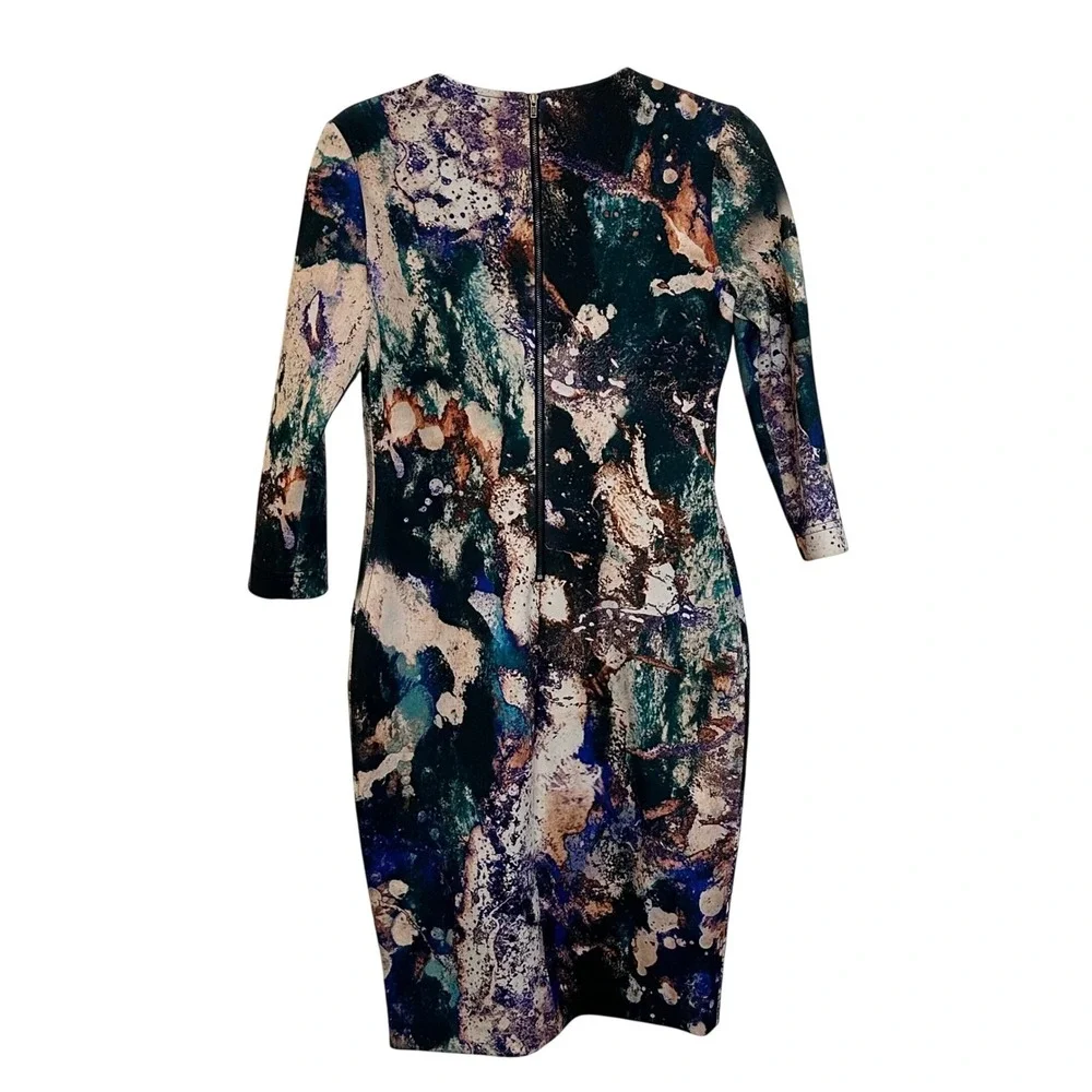Hunter Bell New York Scuba Sheath Dress Size M Multicolor Abstract‎ Print
